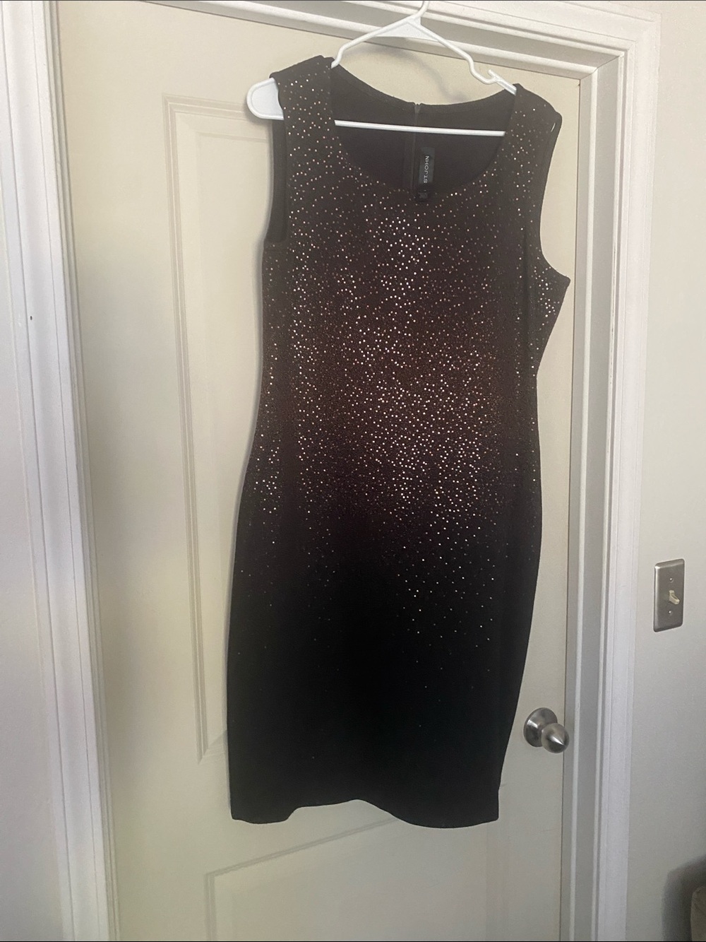 St. John Sleeveless Brown to Black Ombré Embellished Sheath Dress size 14